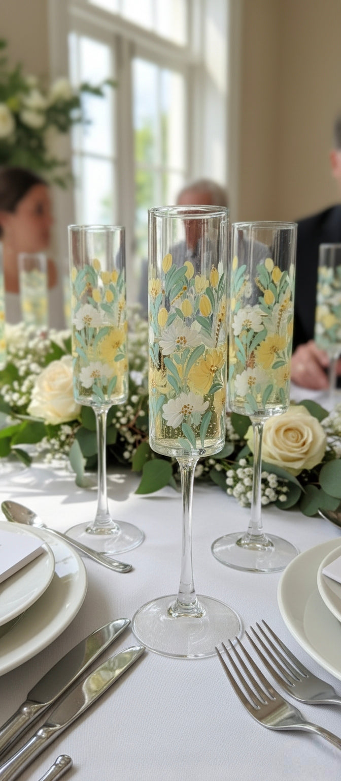 Hand-Painted Floral Champagne Flutes | Personalized Wedding Gift | Set of 2