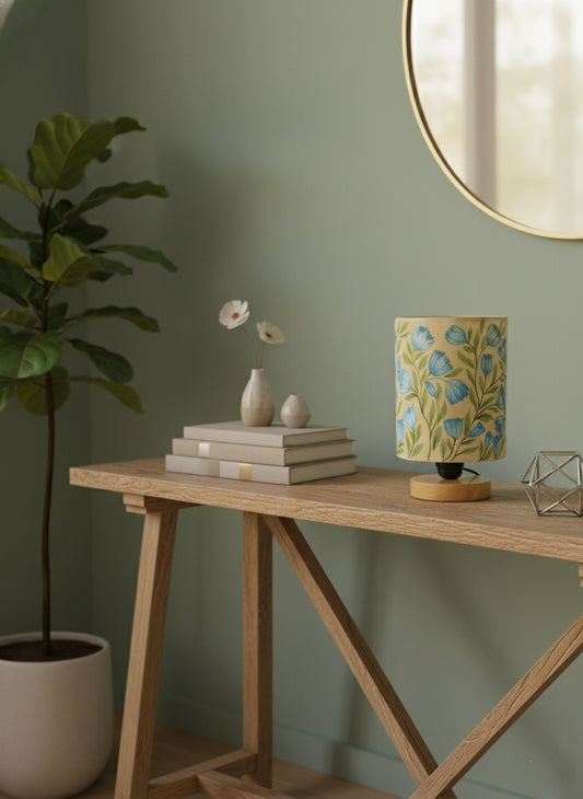 Hand-Painted Table Lamp Shade | Artisan Floral leafy pattern Desk Lamp