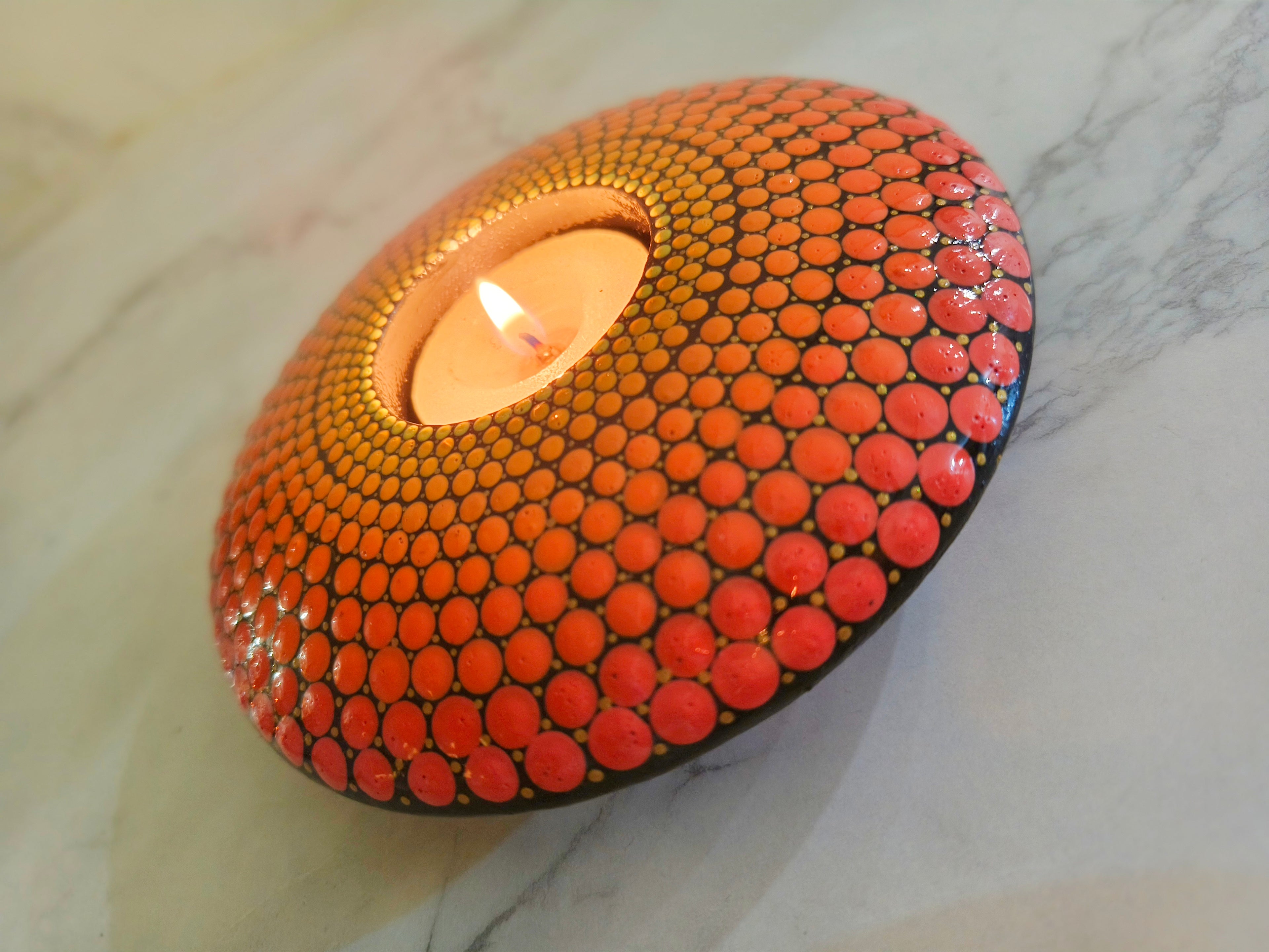 Hand-Painted Mandala T-Light Holder – Colorful Dot Art Candle Holder for Home Decor & Gifting