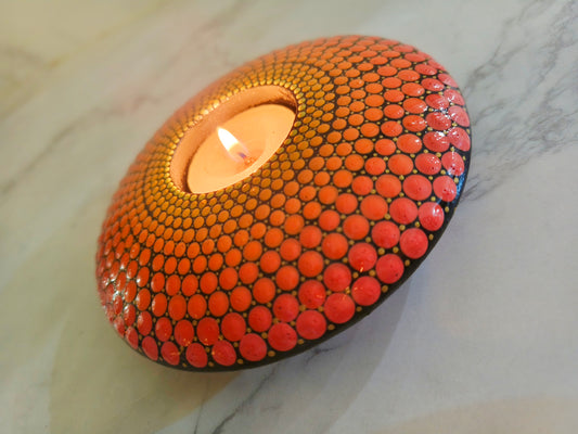 Hand-Painted Mandala T-Light Holder – Colorful Dot Art Candle Holder for Home Decor & Gifting