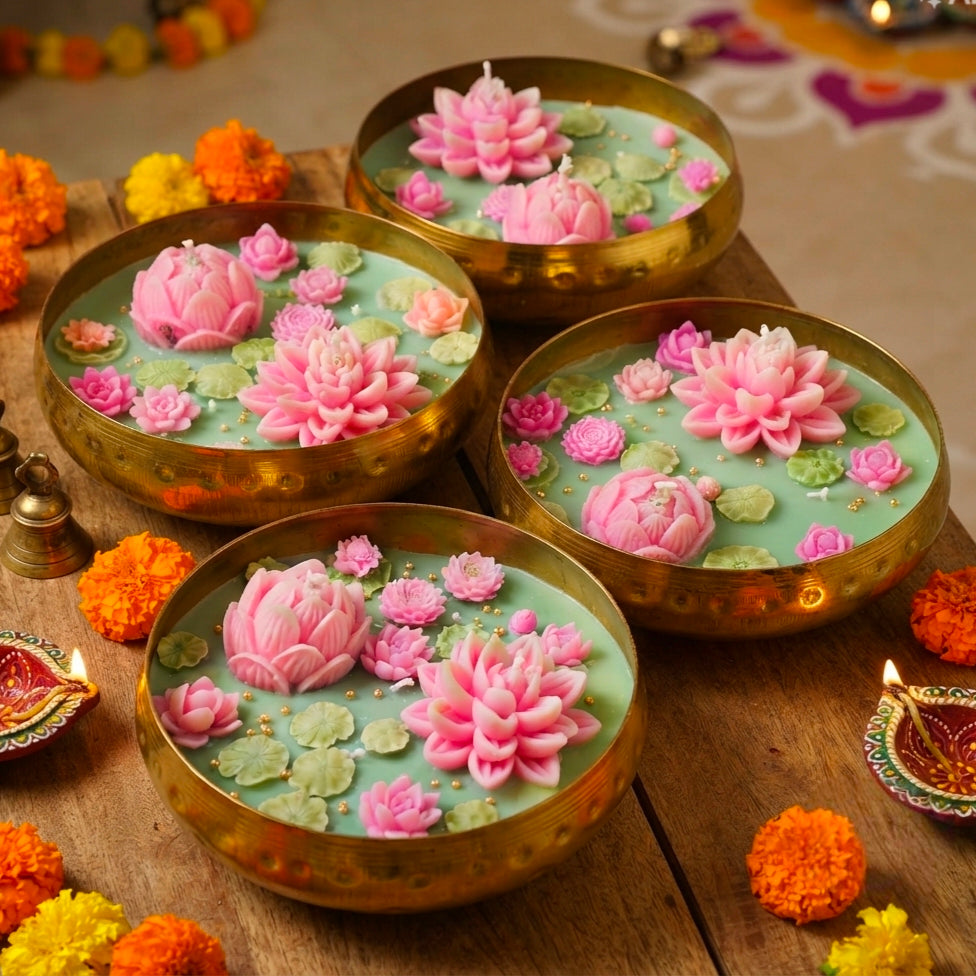 Large Lotus Urli Soy Wax Candle | Festive Diwali Decor & Gifting