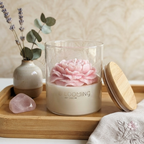 Hand-Poured Floral Soy Wax Candle in Glass Jar with Wooden Lid | 400ml Aesthetic Peony , Lotus Candle | Luxury Home Decor & Gift