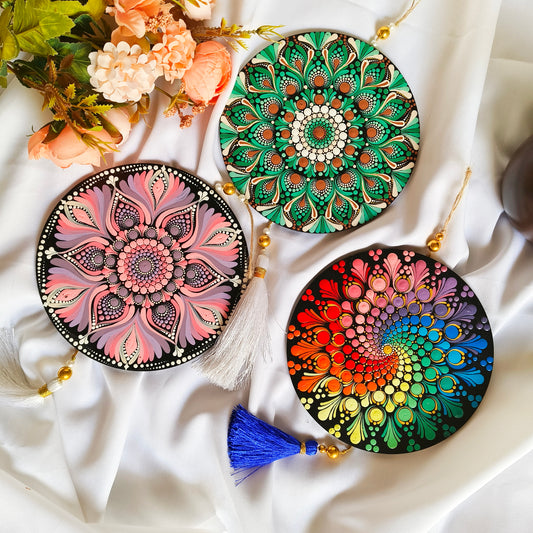 Original Hand-painted Mandala door/window Hanging with Tassels | round Dot painted meditative art | Zen Art | Unique Mandala window charm