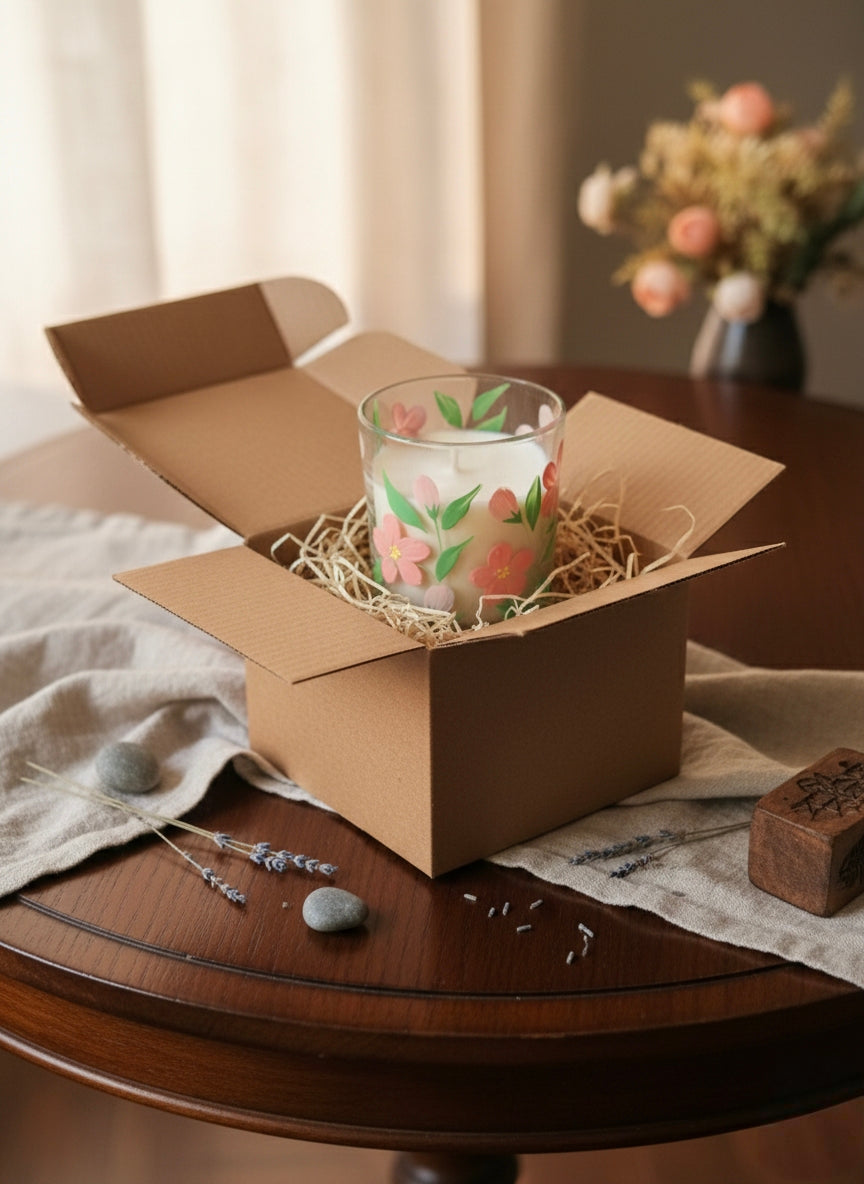 Hand-Painted Floral Candle Jar – Glass Candle Holder