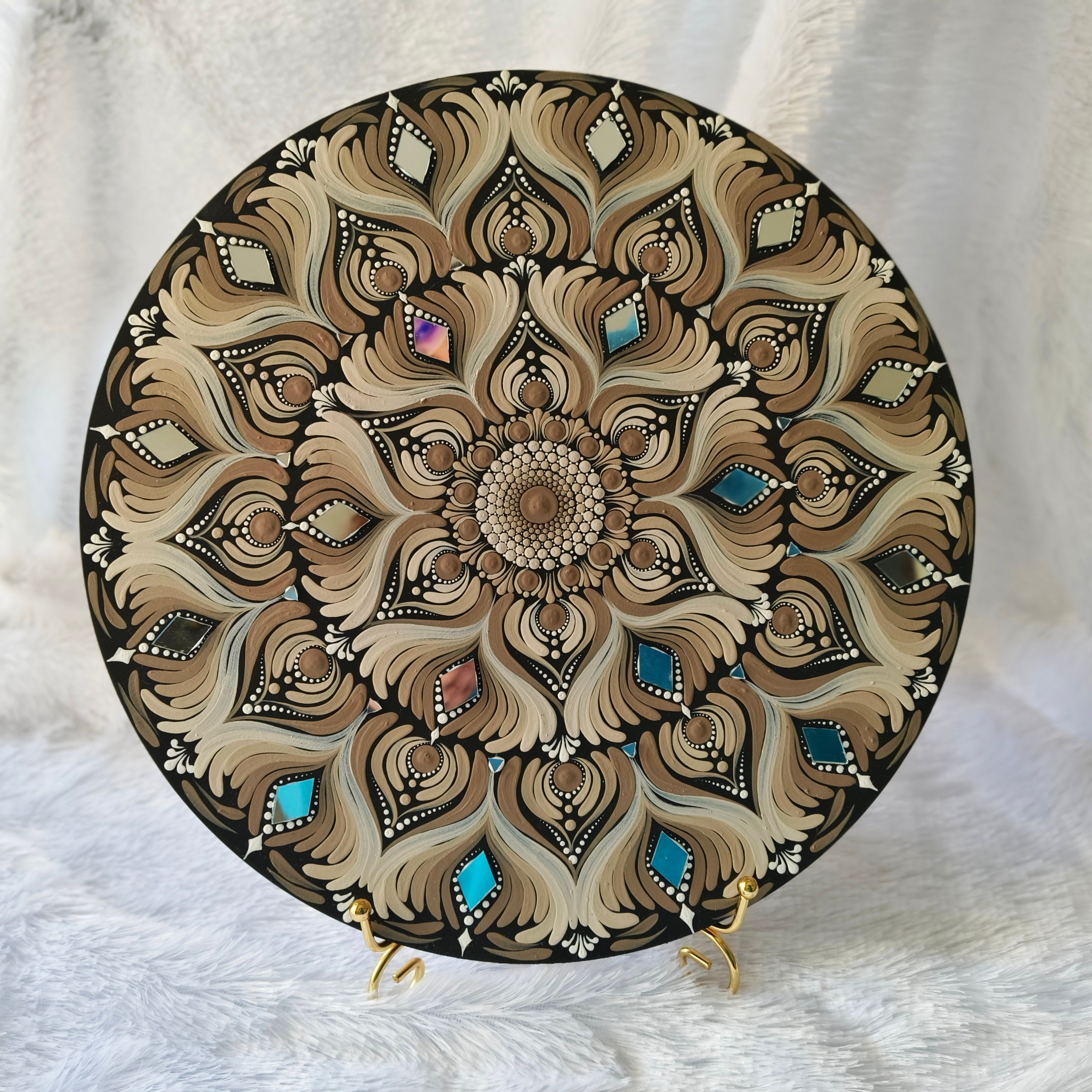 Original handpainted Mandala Dot art Painting 12" Round wood base | Wall art | | Home and living | Wall painting