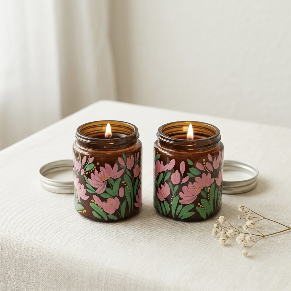 Artisan Hand-Painted Scented Candle (set of 2) | 100ml Glass Jar Candles