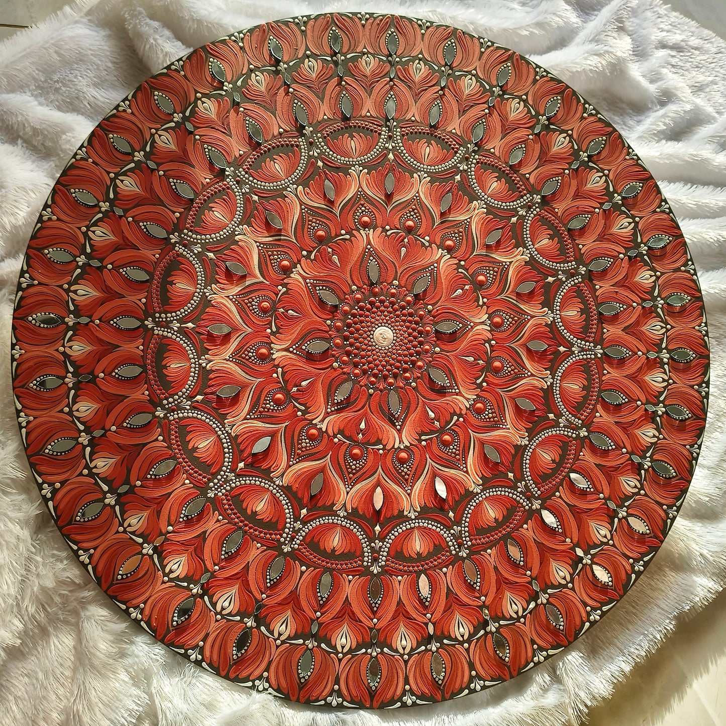 24" Hand-Painted Mandala with mirror embellished