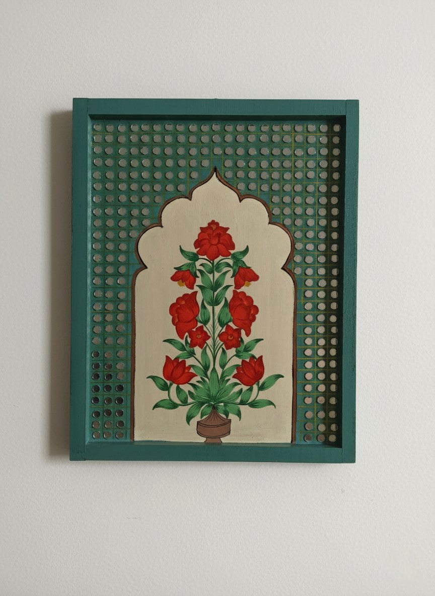 Original Hand-painted Mughal Jharokha Frame Set of 3 | Hand-Painted Indian Wall Decor | Wall art