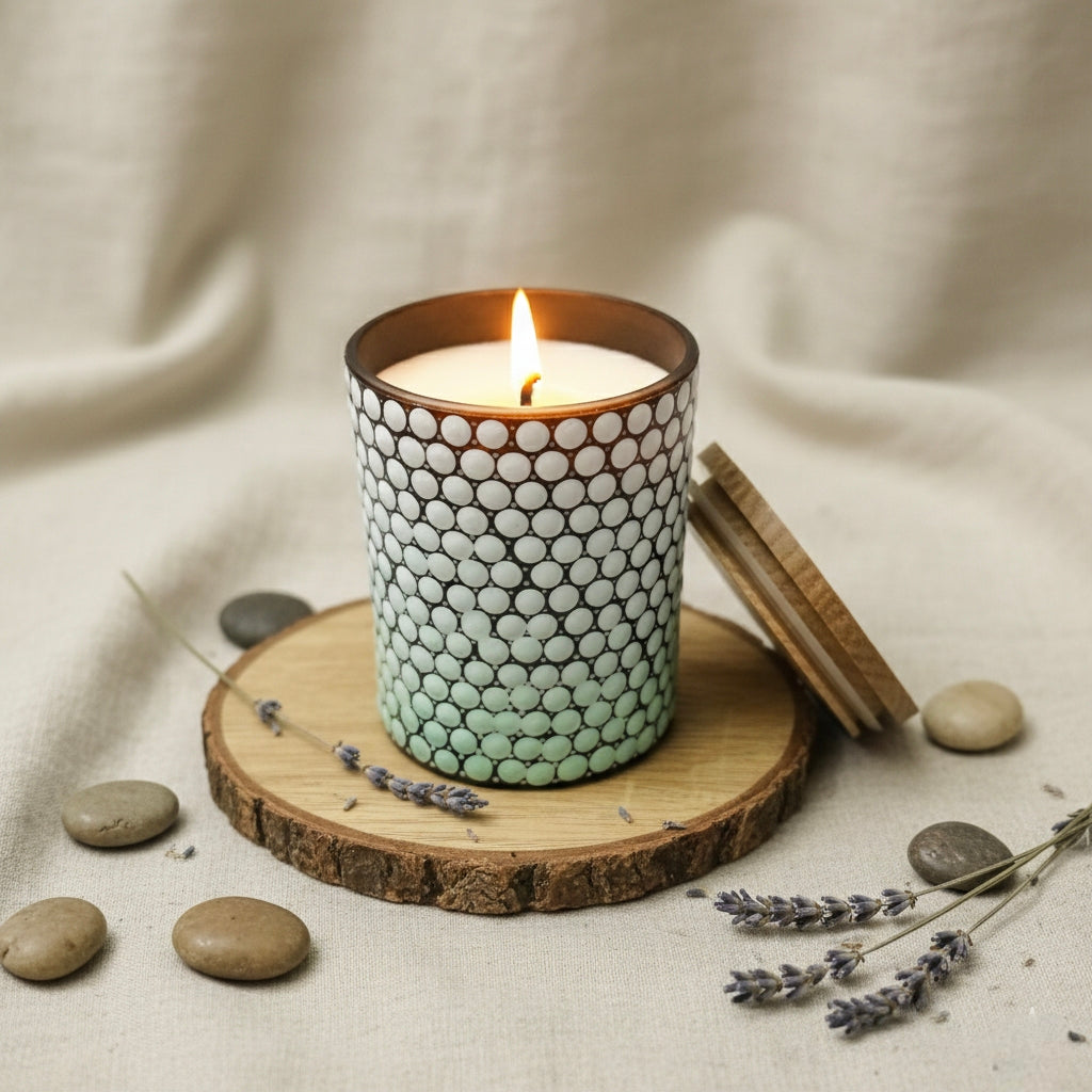 Dot Art Hand-Painted Candle Jar – Glass Candle Holder