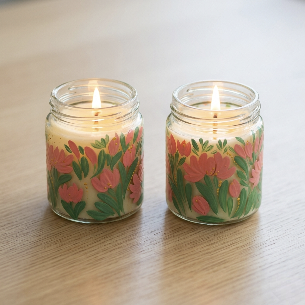 Artisan Hand-Painted Scented Candle (set of 2) | 100ml Glass Jar Candles