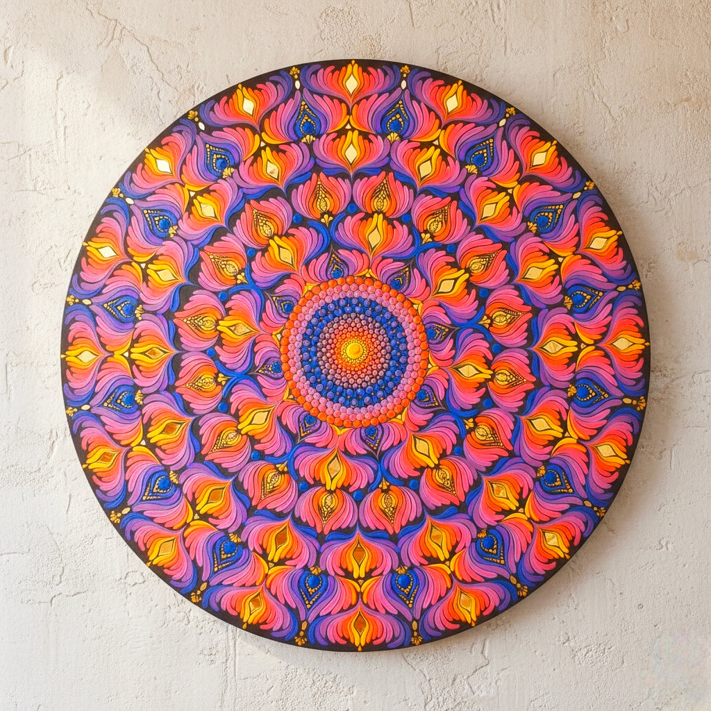 24" Original Hand Painted Mandala on Wood, Large Dot Art Wall Decor, Hand-Executed Acrylic Painting on MDF, Mosaic Mirror Art, Ready to ship