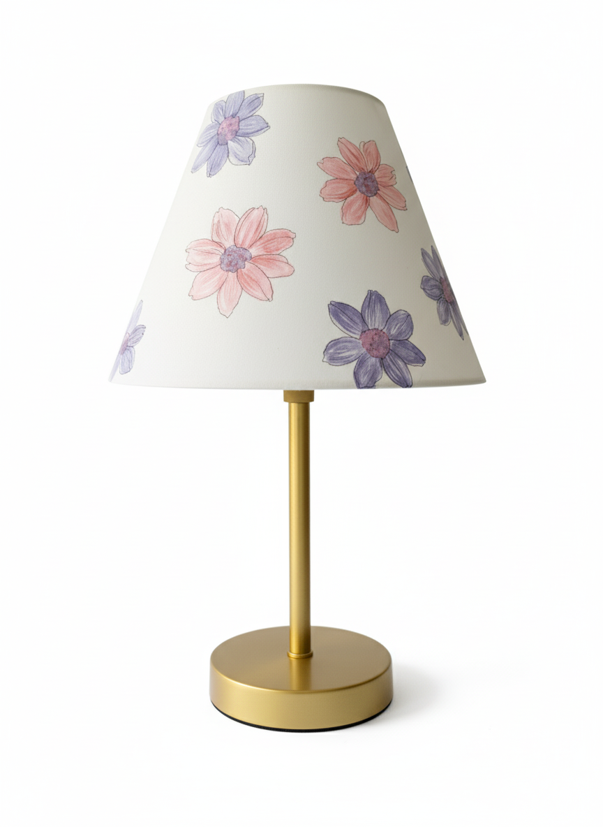 Hand-Painted Table Lamp Shade | Artisan pastel flower pattern Desk Lamp