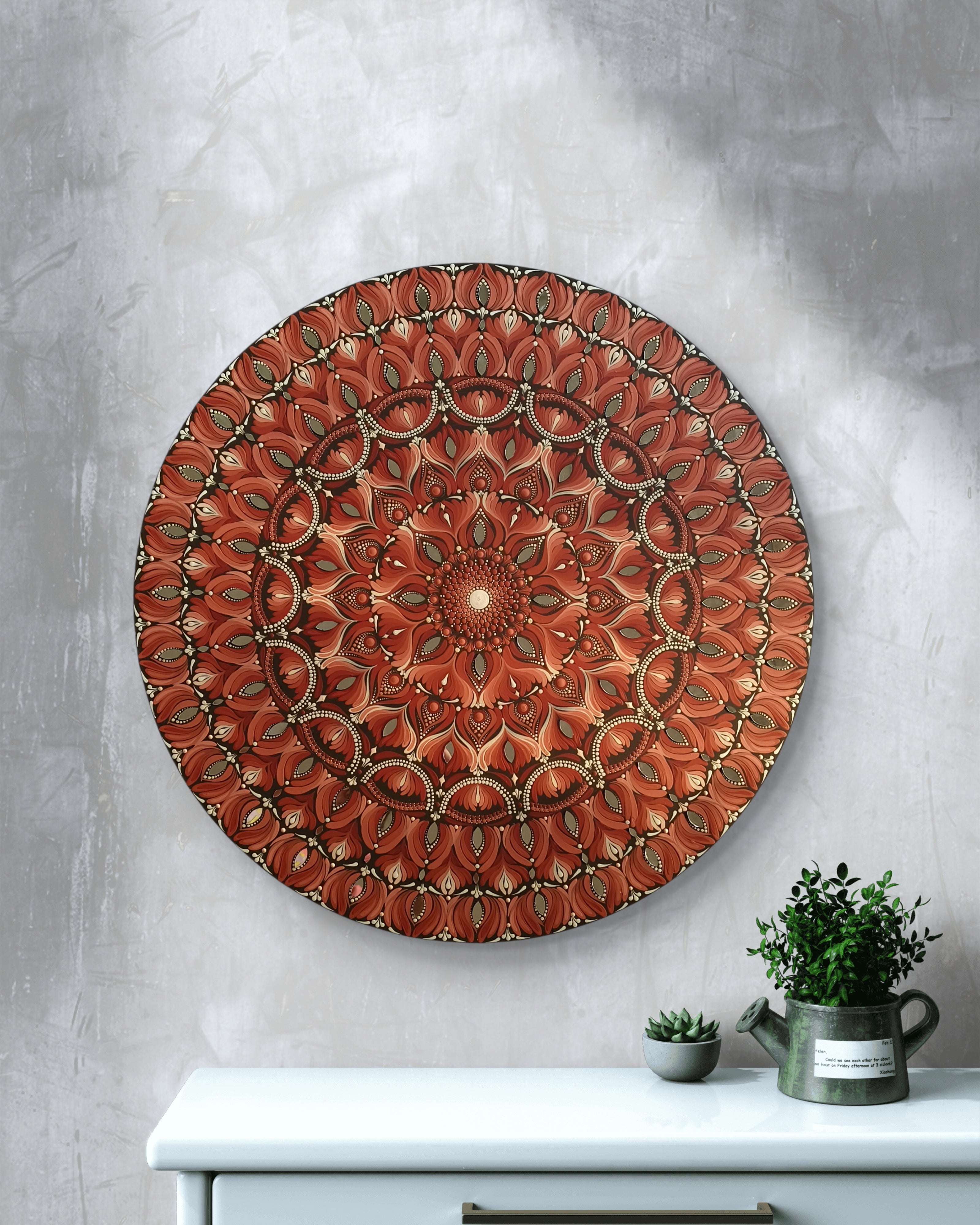 24" Hand-Painted Mandala with mirror embellished