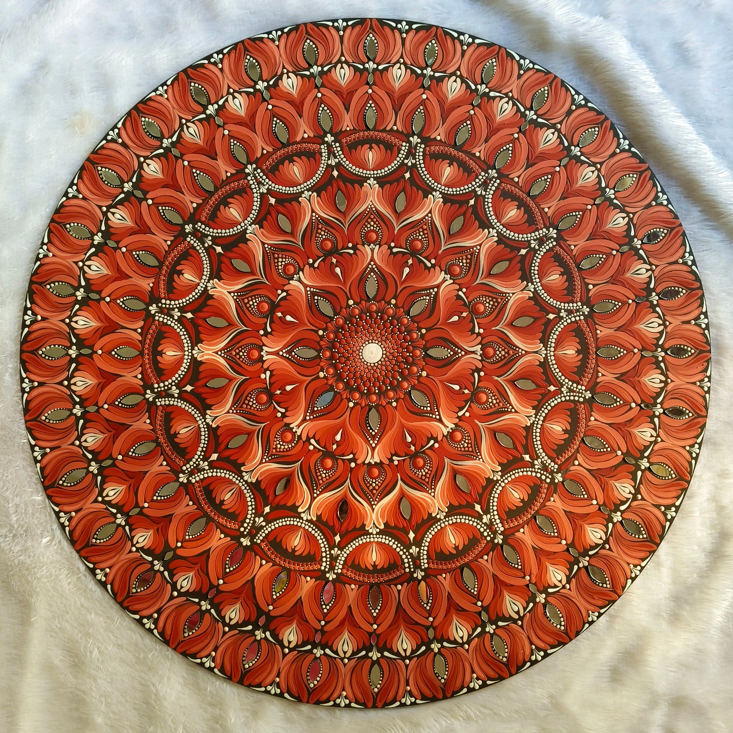 24" Hand-Painted Mandala with mirror embellished