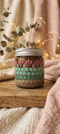 Hand-Painted Mandala Dot Art Scented Candle - Amber Glass, Soy Wax