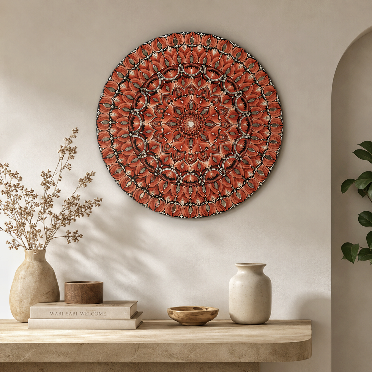 24" Hand-Painted Mandala with mirror embellished