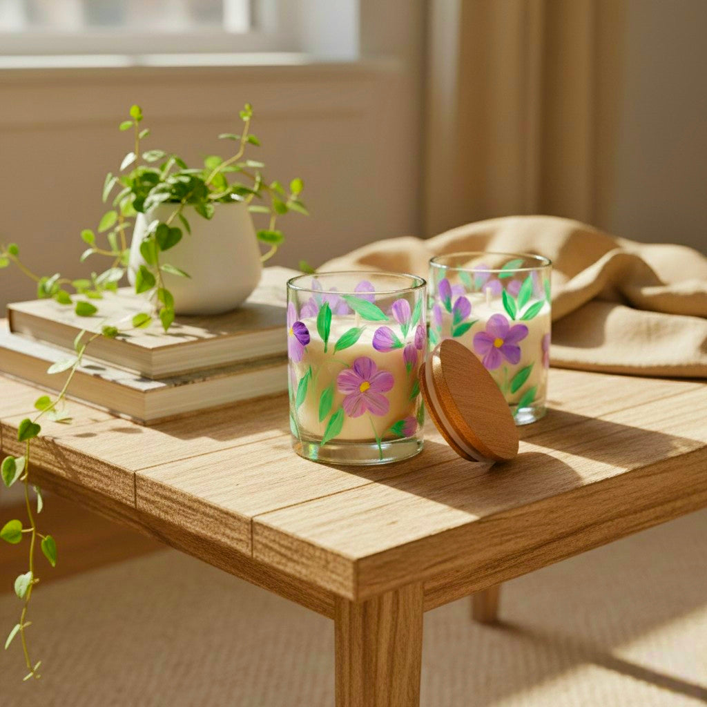 Hand-Painted Floral Candle Jar – Glass Candle Holder