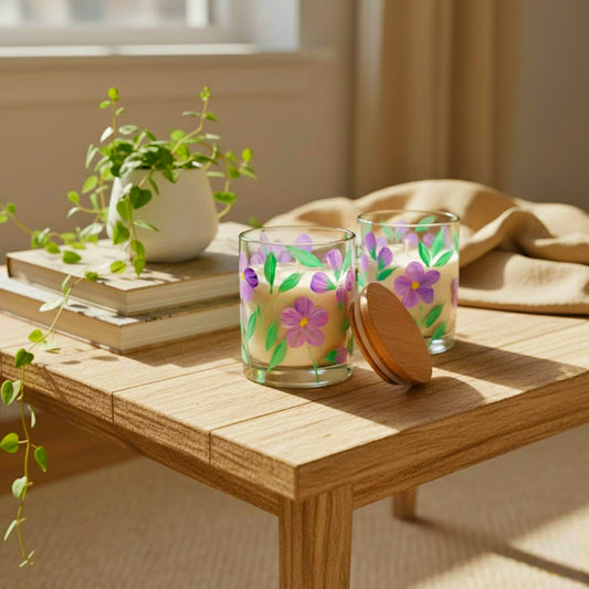Hand-Painted Floral Candle Jar – Glass Candle Holder