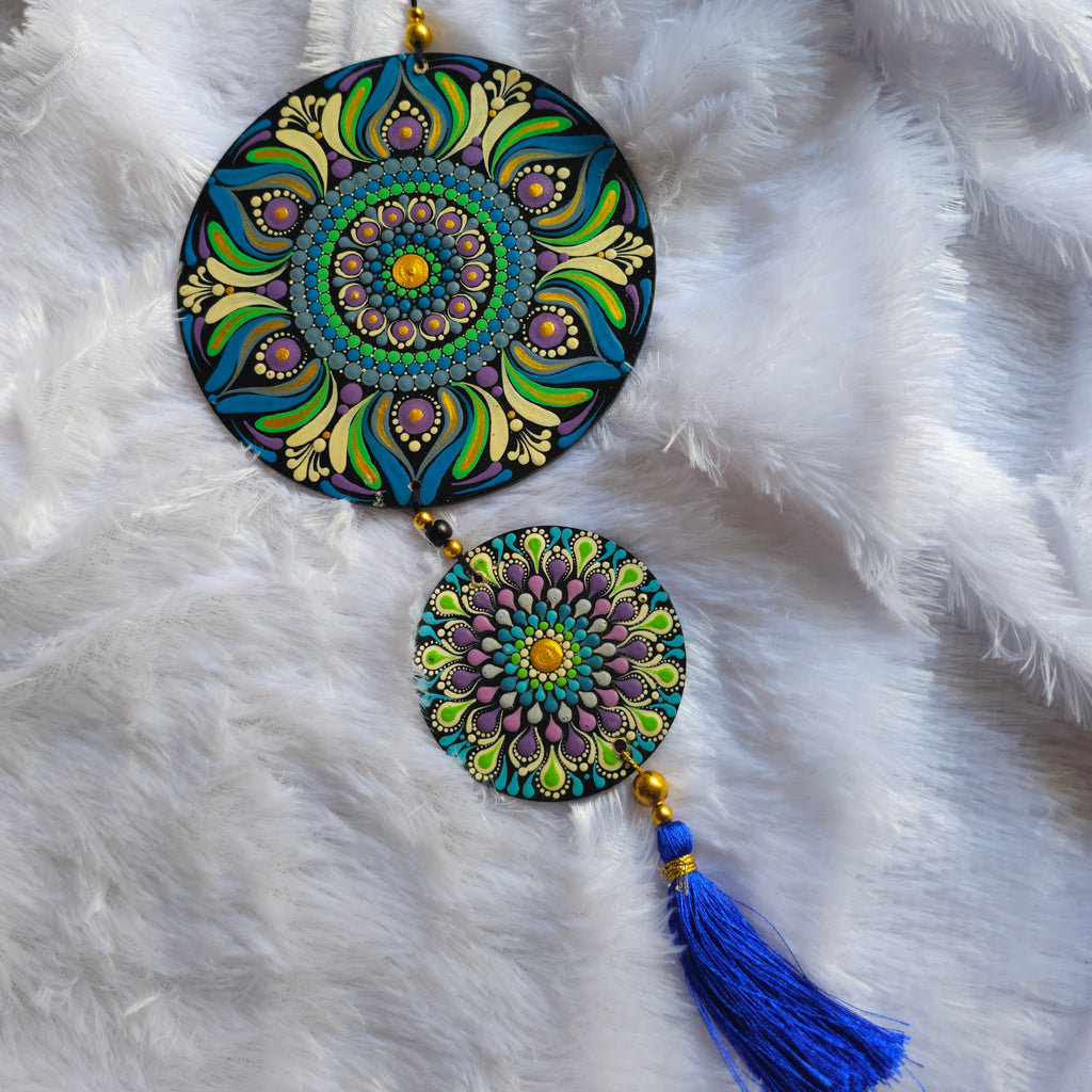 Original Hand-painted Mandala door/window Hanging with Tassels | round Dot painted meditative art | Zen Art | Unique Mandala window charm