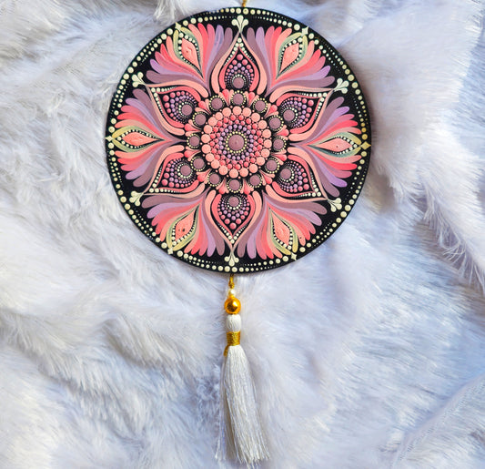 Original Hand-painted Mandala door/window Hanging with Tassels | round Dot painted meditative art | Zen Art | Unique Mandala window charm
