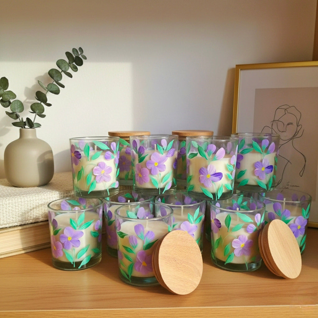 Hand-Painted Floral Candle Jar – Glass Candle Holder