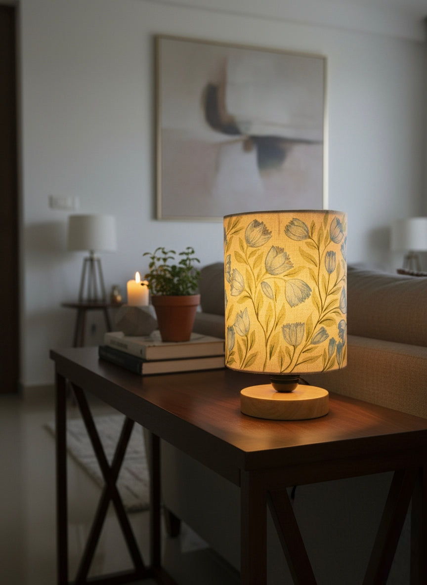 Hand-Painted Table Lamp Shade | Artisan Floral leafy pattern Desk Lamp