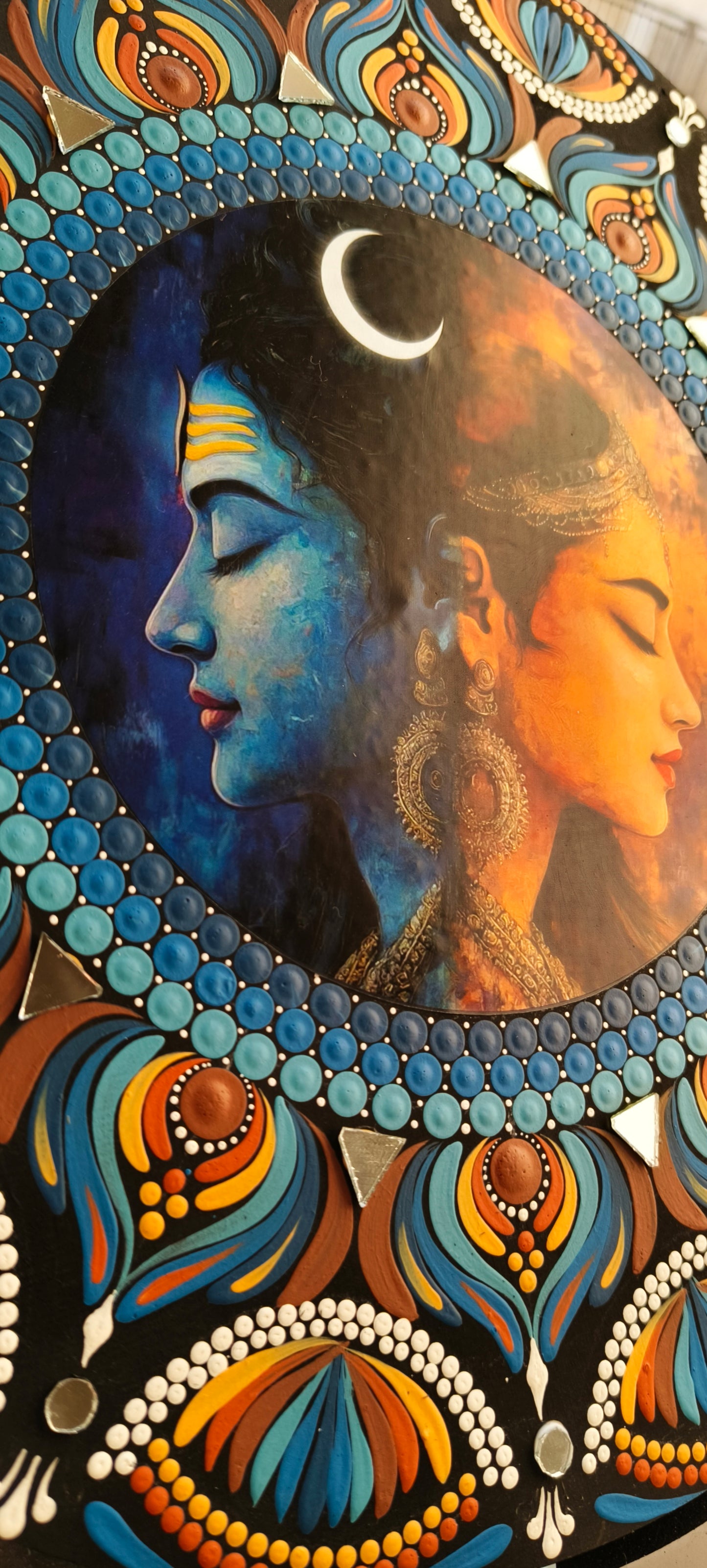 Shiv Shakti Dot Mandala Wall Art - 12 Inch Hand-Painted  - Hindu Spiritual Home Decor - Meditation Room Yoga Studio Art | Spiritual Gift