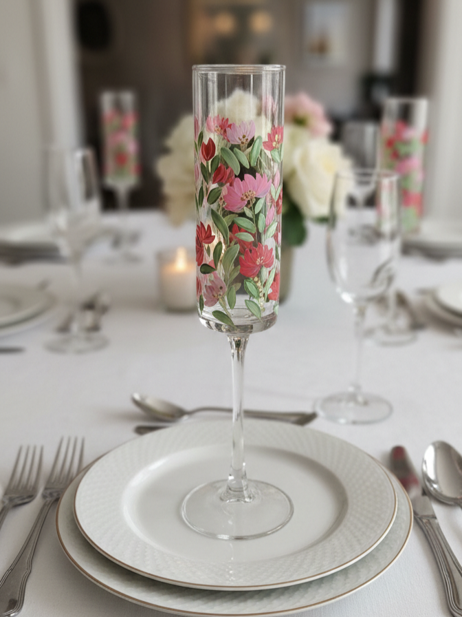 Hand-Painted Floral Champagne Flutes | Personalized Wedding Gift | Gift for couple| Set of 2