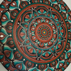 Original Hand-painted Dot Mandala Painting| 24" Teal, Orange, and Brown Bohemian Wall Art | Wall painting