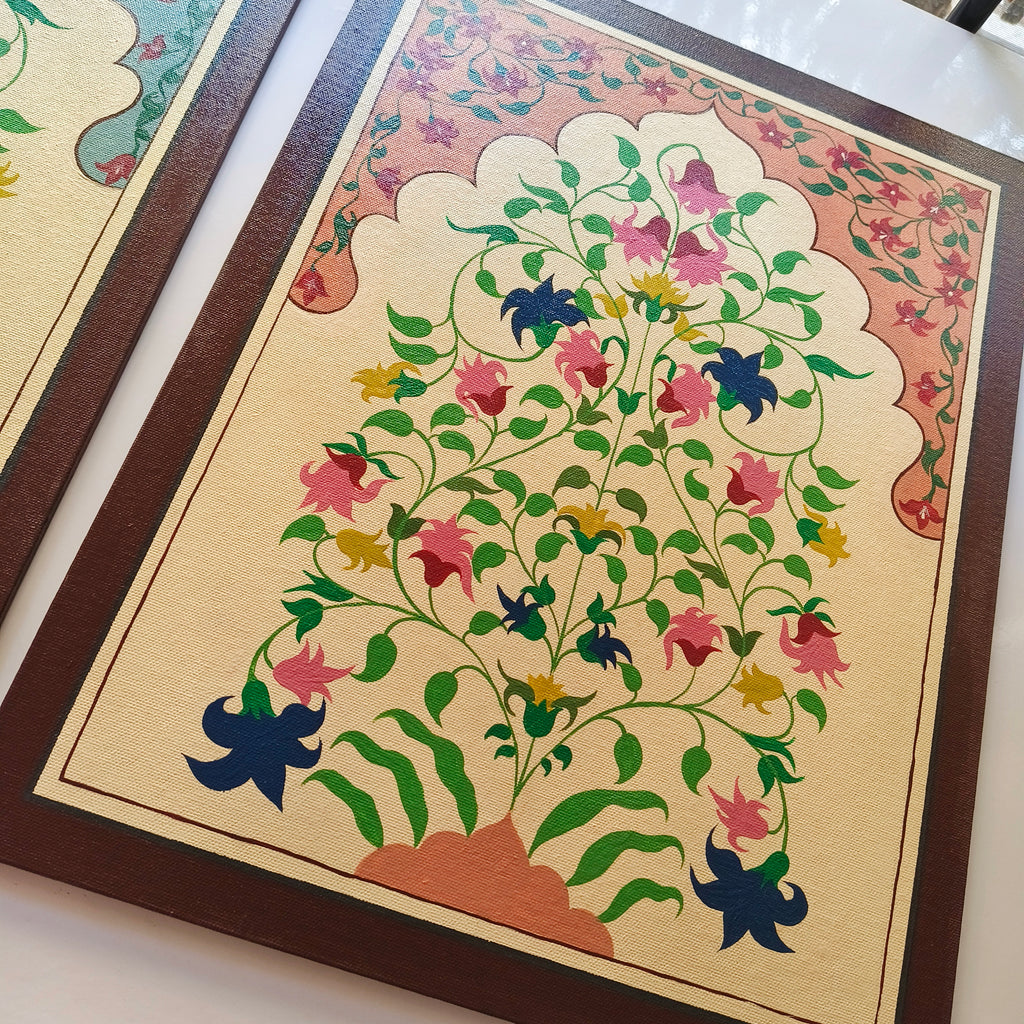 Hand-Painted Jharokha Floral Art | Traditional Indian Home Decor set of 2