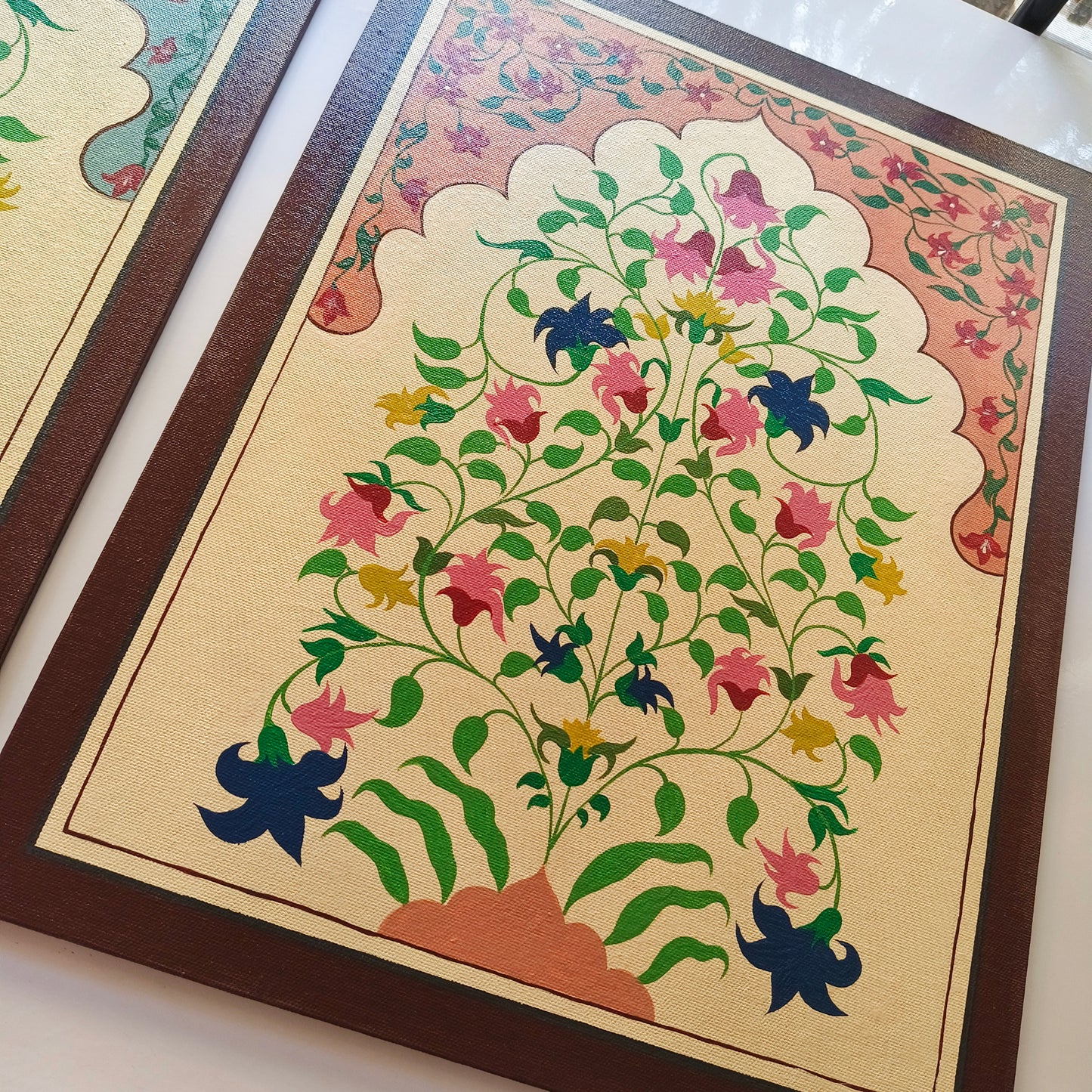 Hand-Painted Jharokha Floral Art | Traditional Indian Home Decor set of 2 (Copy)