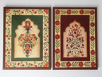 Hand-Painted Indian Jharokha Canvas Art | Set of 2 Traditional Mughal Arch Wall Decor | 18x14 Inches