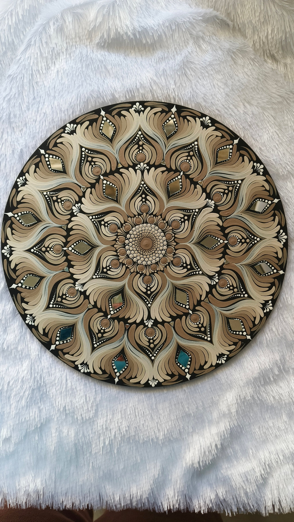 Original handpainted Mandala Dot art Painting 12" Round wood base | Wall art | | Home and living | Wall painting