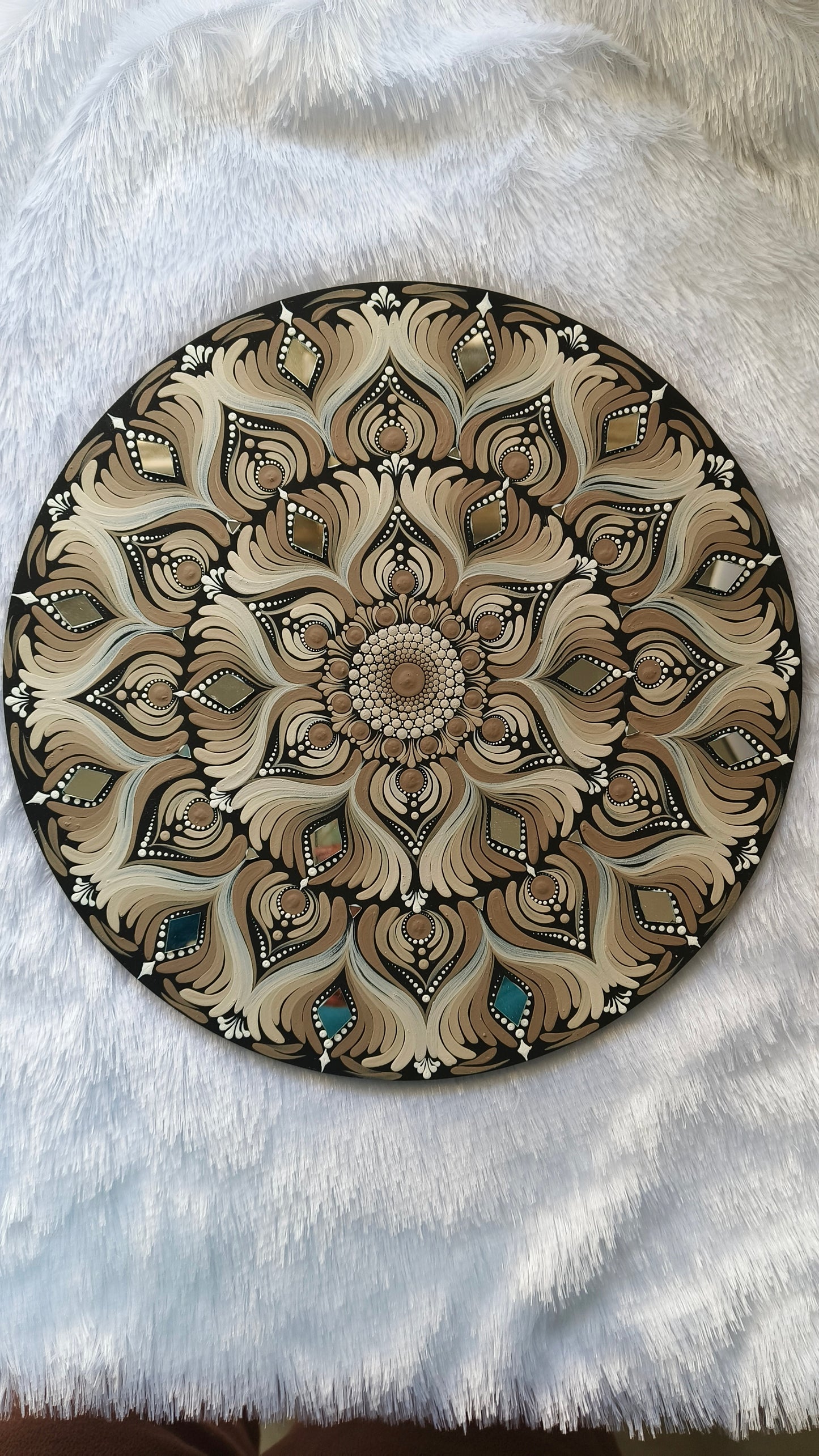 Original handpainted Mandala Dot art Painting 12" Round wood base | Wall art | | Home and living | Wall painting