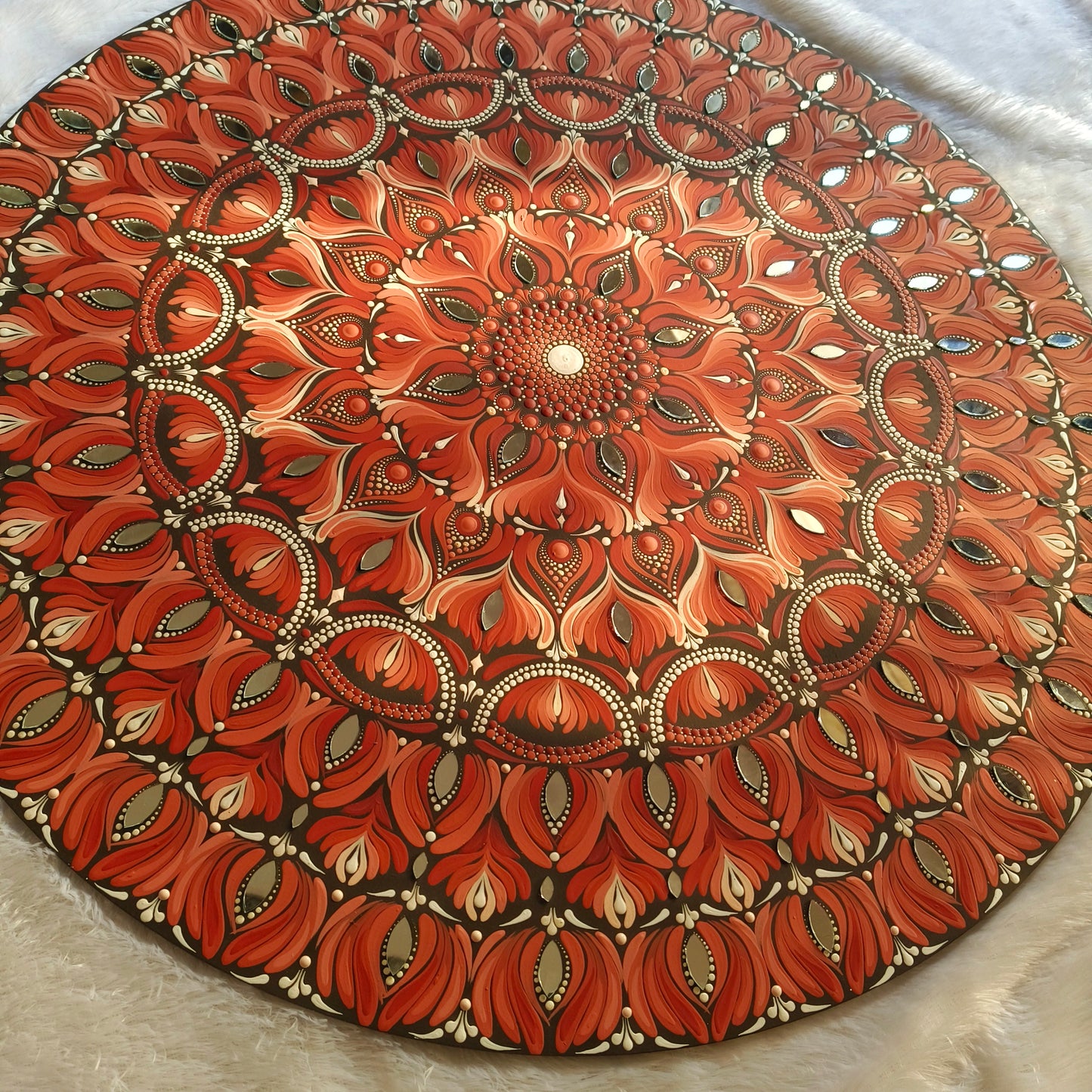 24" Hand-Painted Mandala with mirror embellished