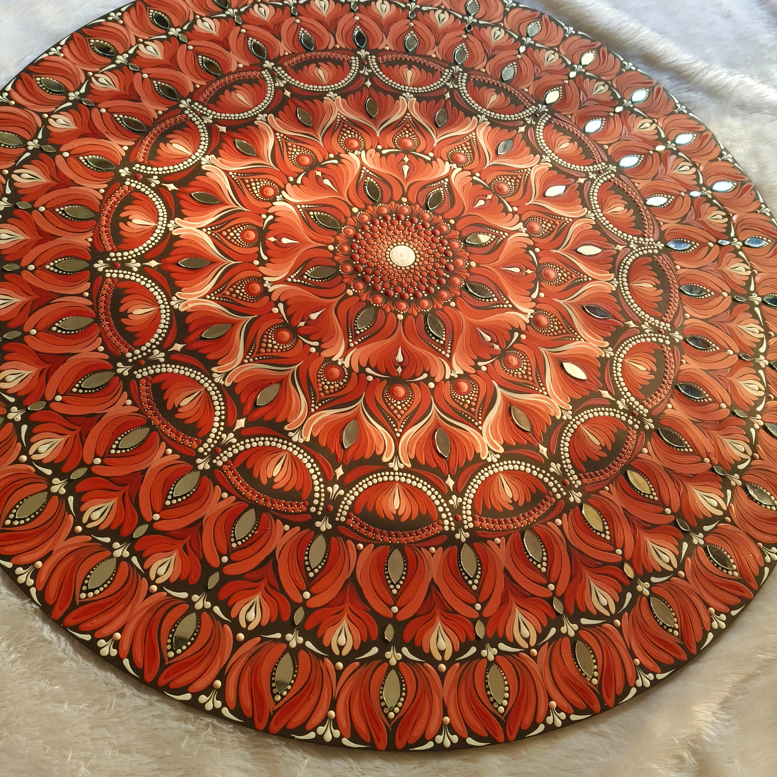 24" Hand-Painted Mandala with mirror embellished
