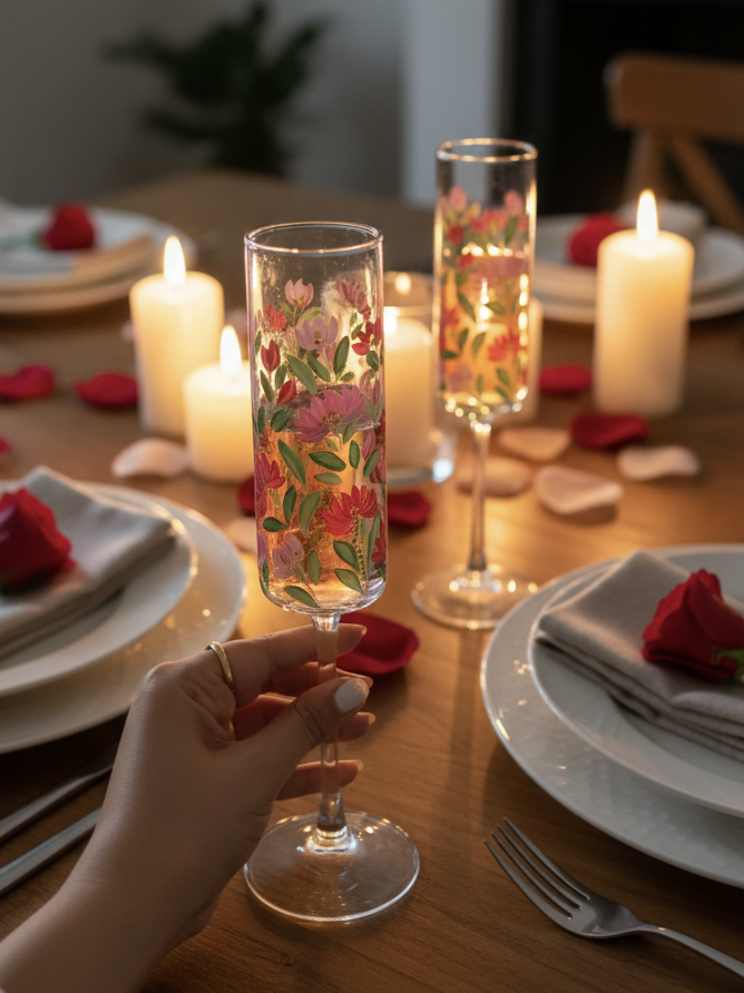 Hand-Painted Floral Champagne Flutes | Personalized Wedding Gift | Gift for couple| Set of 2