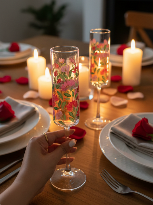 Hand-Painted Floral Champagne Flutes | Personalized Wedding Gift | Gift for couple| Set of 2