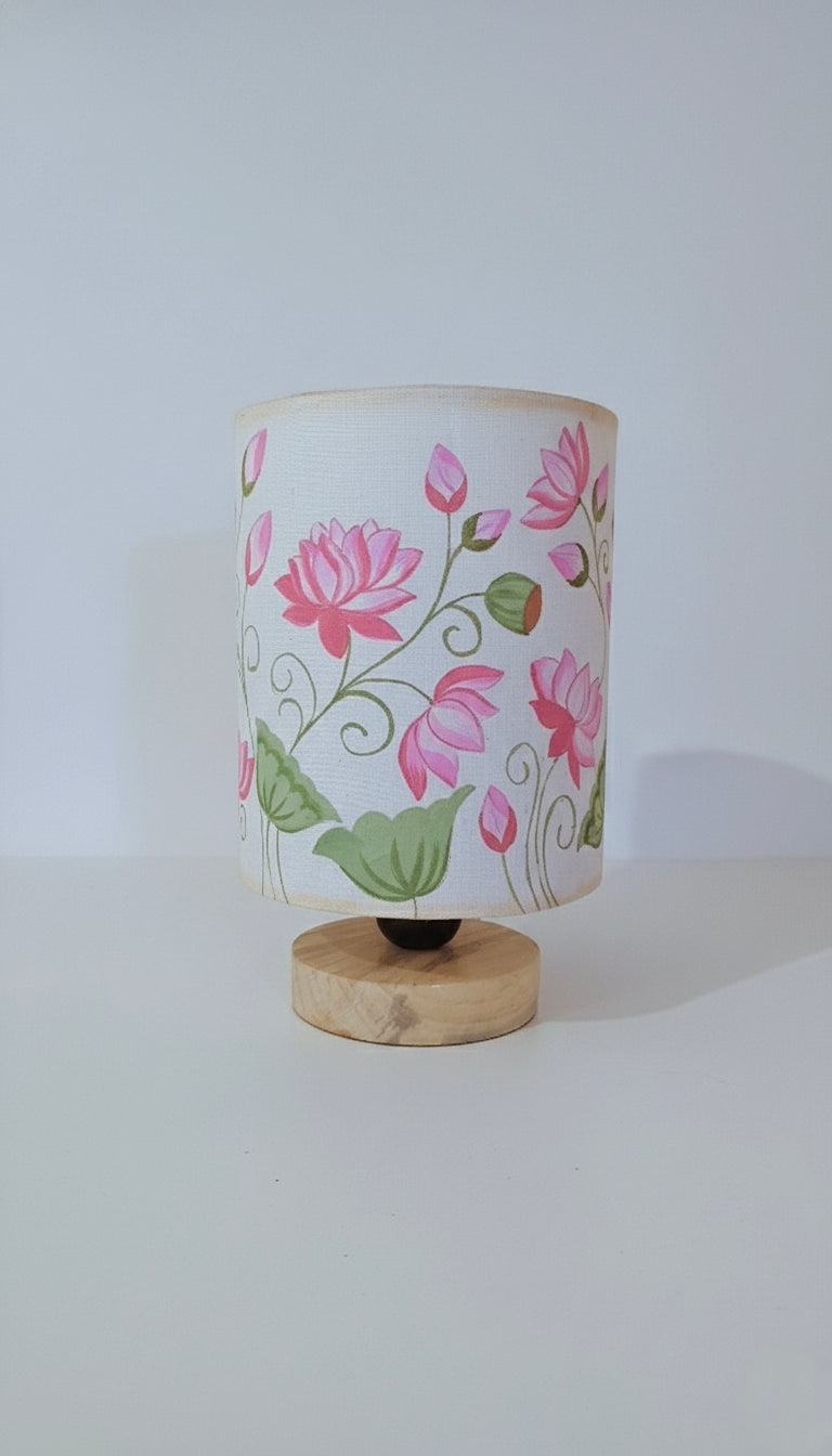 Hand-Painted Table Lamp Shade | Artisan pink Lotus pattern Desk Lamp