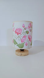 Hand-Painted Table Lamp Shade | Artisan pink Lotus pattern Desk Lamp