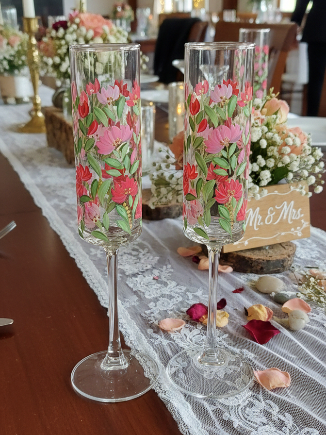 Hand-Painted Floral Champagne Flutes | Personalized Wedding Gift | Gift for couple| Set of 2