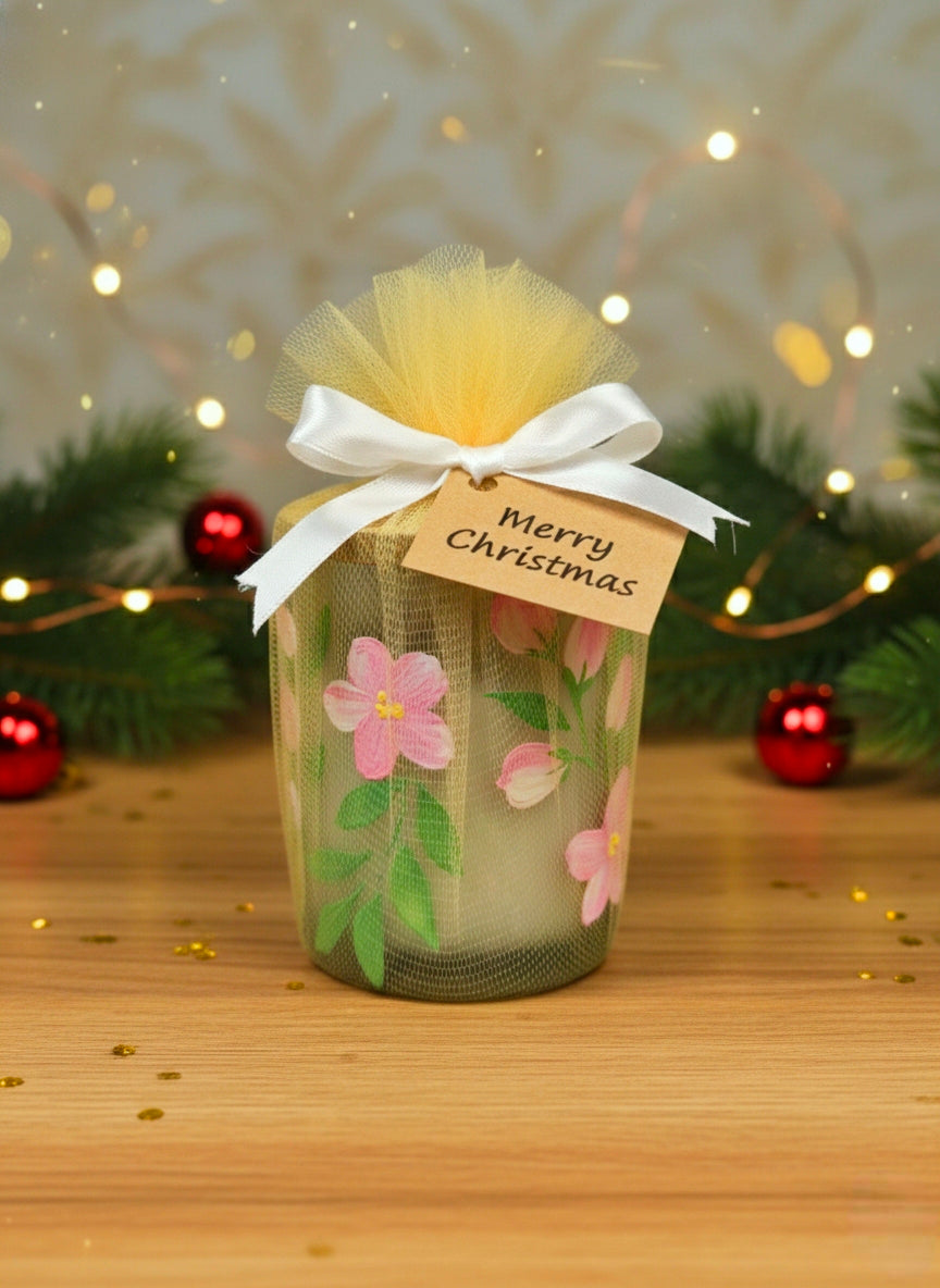 Hand-Painted Floral Candle Jar – Boho Glass Candle Holder