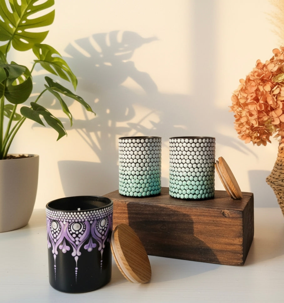 Dot Art Hand-Painted Candle Jar – Glass Candle Holder