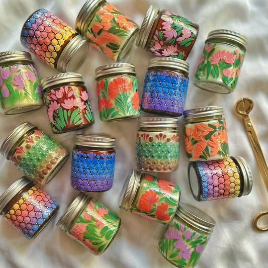 Artisan Hand-Painted Scented Candle (set of 2) | 100ml Glass Jar Candles