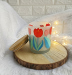 Hand-Painted Floral tulip pattern Candle Jar – Glass Candle Holder
