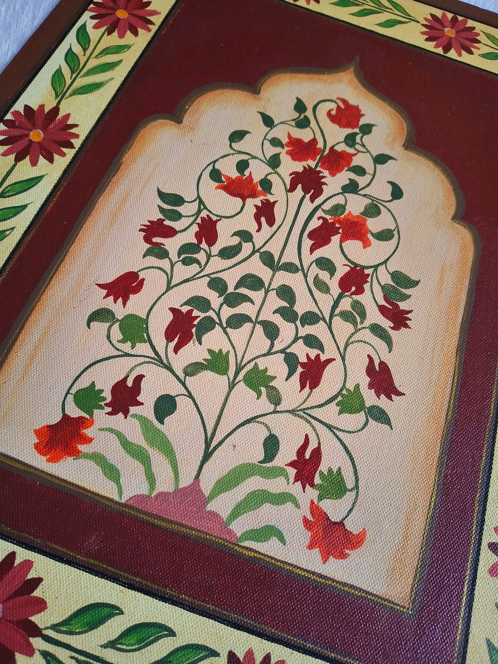 Hand-Painted Indian Jharokha Canvas Art | Set of 2 Traditional Mughal Arch Wall Decor | 18x14 Inches