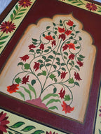 Hand-Painted Indian Jharokha Canvas Art | Set of 2 Traditional Mughal Arch Wall Decor | 18x14 Inches