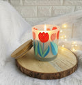 Hand-Painted Floral tulip pattern Candle Jar – Glass Candle Holder