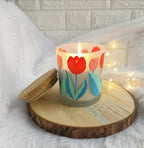 Hand-Painted Floral tulip pattern Candle Jar – Glass Candle Holder