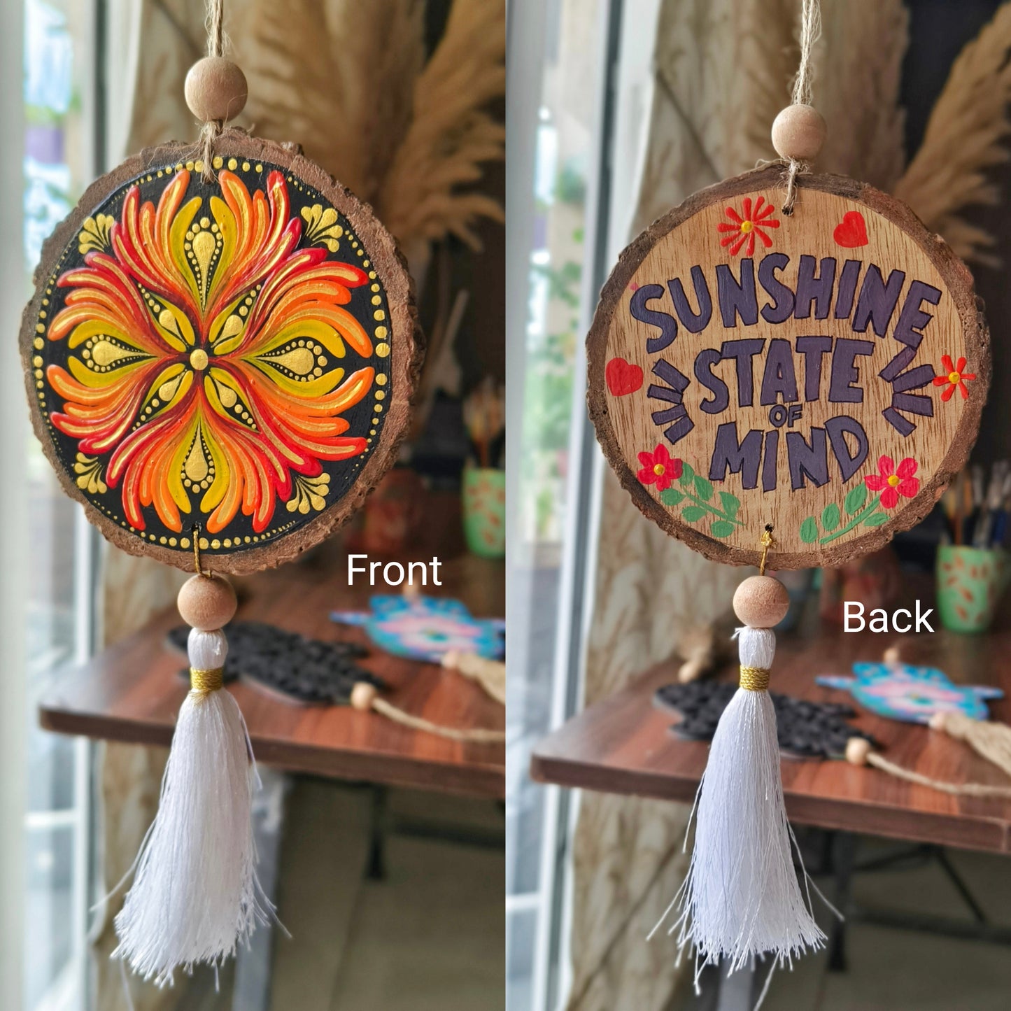 Hand-Painted Mandala Car Charm, Rear View Mirror Hanging charm
